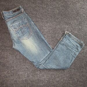 Ring of Fire‎ Slim Straight Jeans Men's 32x32 Distressed Moto Style Denim